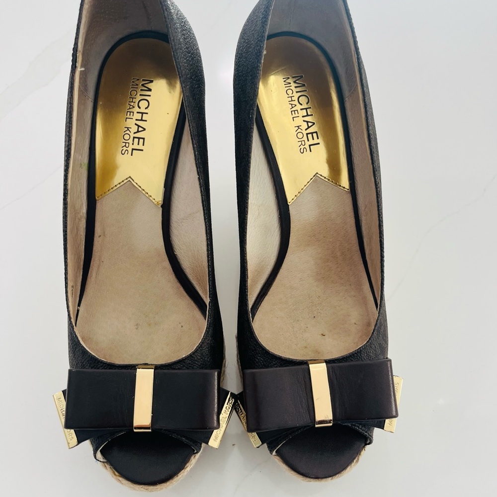 Michael Kors Black and Gold Peep-Toe Heels